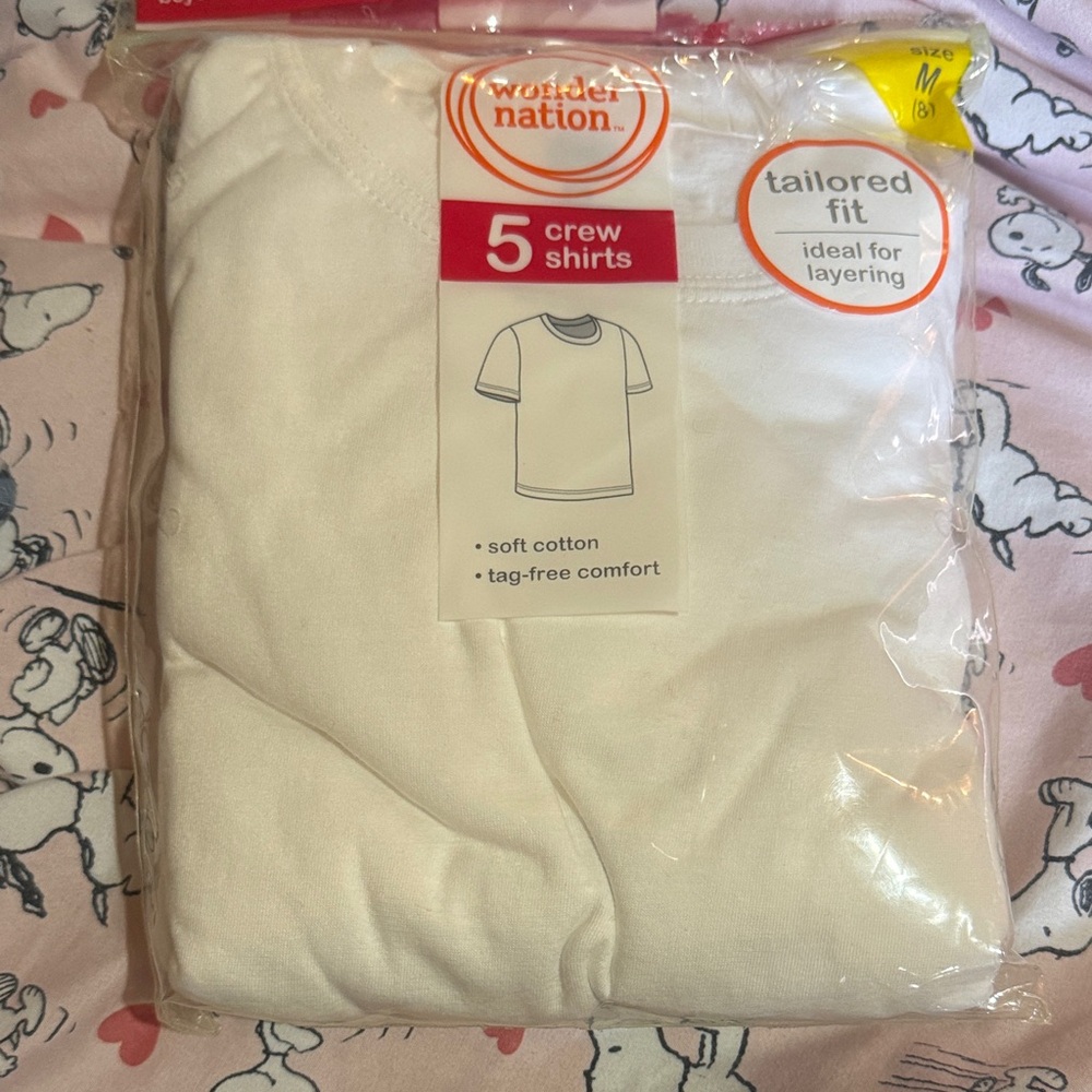 Wonder Nation Soft Cotton White Crew Shirts - 5 Pack